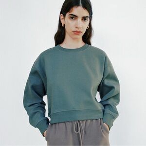 Zara Cropped Pullover Sweatshirt Green Sz Small